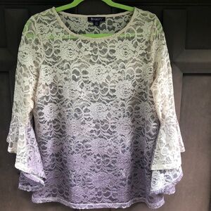 All Over Ombré Lace Top with Bell Sleeves